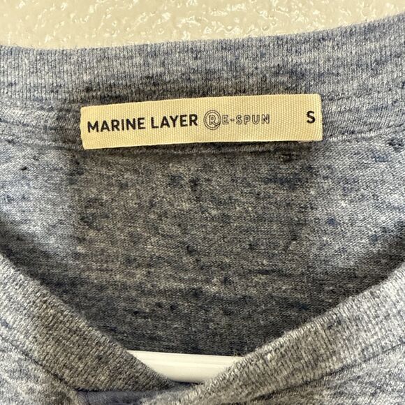 Marine Layer Shirt Mens Size S Blue Henley Top Long Sleeve Tee Thin Knit Heather - Picture 2 of 10